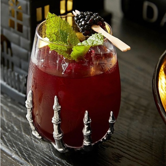 Halloween Gothic Skeleton Hand Clear Stemless Wine Glass New - Picture 2 of 7